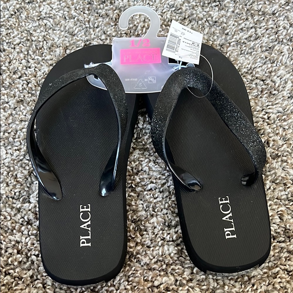 The Children's Place Black Glitter Flip Flops